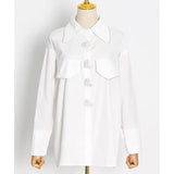 Casual White Shirts For Women Lapel Collar Long Sleeve Button Through Loose Blouses Female 2022 Spring Clothing