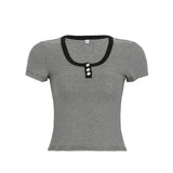 BM Style Babes V-Neck T-Shirt Women's Striped Three-Spring Short-Sleeved Slimmed Thread New