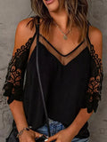 Mesh Splicing Cold Shoulder Blouse Cop Top Ropa Mujer Anime y2k Clothes Tops Roupas Femininas T Shirt Blus As Mujer De