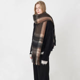 Women's Classic Striped Cashmere Plaid Scarf With Tassel Warm In Winter