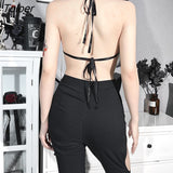 Mall Gothic Sexy Cut Out Bandage Tank Tops Grunge Bodycon Punk Black Women Camis Patchwork Crop Corset Emo Alt