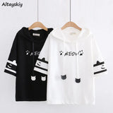 Women Patchwork Loose Harajuku All-match Short Sleeve Hooded Summer Cute Korean Version Stylish Student Tops Casual