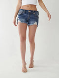New Style Of Retro Water Wash Sexy Hot Girls' Denim Shorts With Holes In The Rough Edges And Casual Five-Cent Pants-Outfit