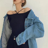 Woman Clothing Knitted T-shirt Autumn Clothes Harajuku Solid Color Off Shoulder Long Sleeve Tees Sexy Club y2k Streetwear-Outfit