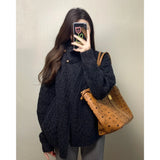 Temperament Vintage Knitted Sweater Asymmetric Knitted Cardigan Jacket Woman 2025 New Autumn And