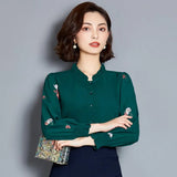 Women 2021 Plus Size 4XL Long Sleeve Women's Blouses Printed Solid Color Shirt Chiffon Blouse Ladies Tops 5 Color