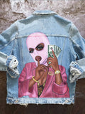 Streetwear Loose Fashion Jeans Jackets For Women 2022 Print Button Top Denim Jackets Coats Print Black Jacket