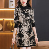 Long-Style Semi-High-Necked Sweater Women's 2024 Autumn And Winter New Retro Color Thread Knitted Bottom Sweater-Outfit