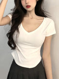 Short Sleeve Tshirt Women Summer 2022 Pure Color Slim Y2k Crop Tops Female Irregular Basic Tees Outwear Elegant