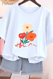 100% Cotton L-5XL T Shirt Plus Size Tshirt Short Sleeve Women Top Summer Cartoon Print Couple O Neck Oversized T