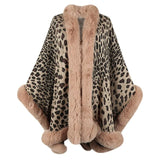 Women Coats & Jackets for Winter Leopard Color Faux Fur Collar Thick Warm Knitted Capes & Ponchos Autumn Outwear