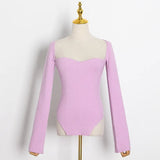 Elegant Side Split Knitted Women's Sweater Square Collar Long Sleeve Sexy Sweaters Female Fashion New 2022