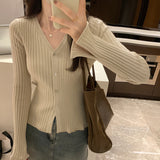 Button Long-Sleeved Sweater Autumn And Winter Korean Style Slim Cardigan Women's New Bottomed Sweater-Outfit