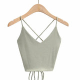 Women Sexy Backless Lace-up Tops Summer Clothes 2024 Fashion Sleeveless V-neck Tops Sexy Club-Outfit