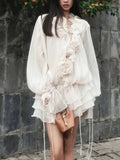 Sweet Dress Women's Spring 2025 New Flowers Spliced High-End Feeling With Lantern Sleeves Short