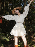 Elegant Lace Casual Party V-Neck Long Lantern Sleeve Korean Fashion Design Loose Fairy Bodycon Dress Women Female
