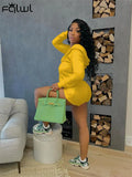 Fall Streetwear 2 Two Piece Set Outfits Tracksuit Women Long Sleeve Hooded Zip Up Top Skinny Shorts Green Matching