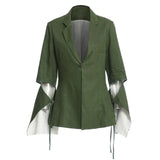 Hollow Out Black Blazer For Women Notched Flare Long Sleeve Lace Up Bowknot Solid Blazers Female Fashion New