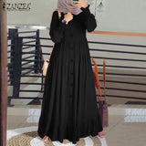 Casual Solid Puff Sleeve Ladies Kaftan Sundress ZANZEA Vintage Chiffon Dress Women 2023 Spring Ruffle Maxi Vestidos 425-1-Outfit
