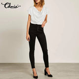 Celmia 2022 Stylish Women Short Sleeve Satin Tops Summer Blouse Cowl Neck Tunic Shirt Elegant Casual Solid Party Blusas