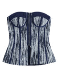 Women Denim Short Tank Tops Strapless Sleeveless Zipper Patchwork Slim Contrast Color Top 2024 Summer New Fashion 29L451-Outfit
