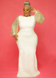 Elegant Gold Sequins Puff Sleeve White Mermaid Evening
