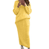 Autumer Winter Knit Pullover Crew Neck Long Sleeve Top Two Piece Sets Sweater Women Skirt Chic Pulls Korean Elegant