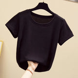 Popular Light Thin High Elastic Fashion Casual Round Collar Short Sleeve T-Shirt Brand High Quality Pure Cotton Women'S