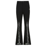 Rockmore Lace Patchwork High Waist Flare Pants Women Streetwear Casual Trousers Mom Joggers Gothic Vintage Fashion