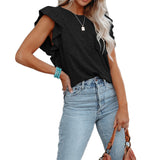 2025 Women's Hot-Selling Round-Neck Double-Layered Lotus Leaf Tops Short-Sleeved Women's