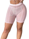 Mesh Sheer Shorts Pants See Through Solid Color High Waist Clubwear Female Bodycon Summer Biker Shorts Bottoms 2023-Outfit