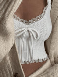 Cropped Lace Trim White Tank Top-Outfit