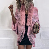 Autumn Winter Stoles Women Knitted Poncho Cape Vintage Striped Oversized Cardigan Tassel Long Shawl Scarf Sweater