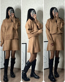 Solid Color Round Collar Loose Blouse Simple Dress Set In Autumn