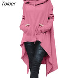 Women Asymmetric Hoodie Solid Color Long Sleeve Hem Fishtail Hoodie Sweatshirt Pullover women's