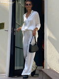 Fashion Black Wide Trouser Suits Casual Blouse Office Two Piece Set