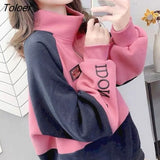 Autumn Winter New Cotton And Velvet Thick Pullover Women Korean Loose Stand-up Collar Color Matching Jacket Goth