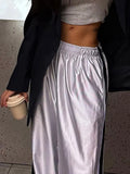 Y2k Silver Sweatpants Women Korean Streetwear Loose Vintage Side Stripe Elastic Waist Track Pants Summer Casual