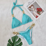 Toloer New Bikini, Gold Diamond Chain Split Swimsuit, Sexy Special Fabric Women's