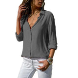 Elegant Long Sleeve Oversized Solid V-Neck Chiffon Blouse Summer Women Tops Female Office Shirts Casual