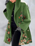 woolen coat green collar temperament college printed lapel