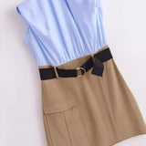 New Spring Style With Belt Collision Color Sleeveless Flute Dress 2157022-Outfit
