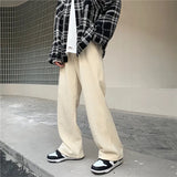 Trousers Men's Version Of The Trend Autumn And Winter Loose Drop Feeling Mop Straight Trousers Ins Harbor Style Vintage Daddy Pants-Outfit