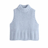 Vest Solid Sleeveless Sweater Pullover Casual Jumpers Female O Neck Knitwear Blue Knit Tops Autumn 2020 Women's