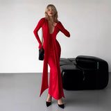 Women's Fashion Deep V Sexy Long-Sleeved Ribbon In Autumn 2025 Women's Dress