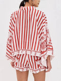Women's Home Shorts Print Cardigan Nine-Sleeve Loose Bat Sleeve Shirt