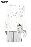 Fashion Women's Blazer Notched Collar Hollow Out Design Double Breasted Solid Color Suit Jackets Spring 2023 New