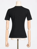 Toloer Spring Niche New Fashion Temperament Oblique Collar Head Hollow Design Sense Pure Color Short Women's T-Shirt-Outfit