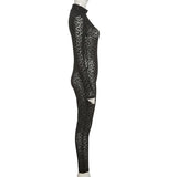 Leopard Print Mesh Skinny Jumpsuit Women One Shoulder Sleeveless Patchwork Fitness Party Activewear Basic Wild Female