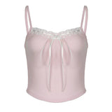 Sweet And Hot Girl Hit The Lace, Low-Cut V-Collar, Rope Tie, Tight Sling, Vest, Sweet Top-Outfit